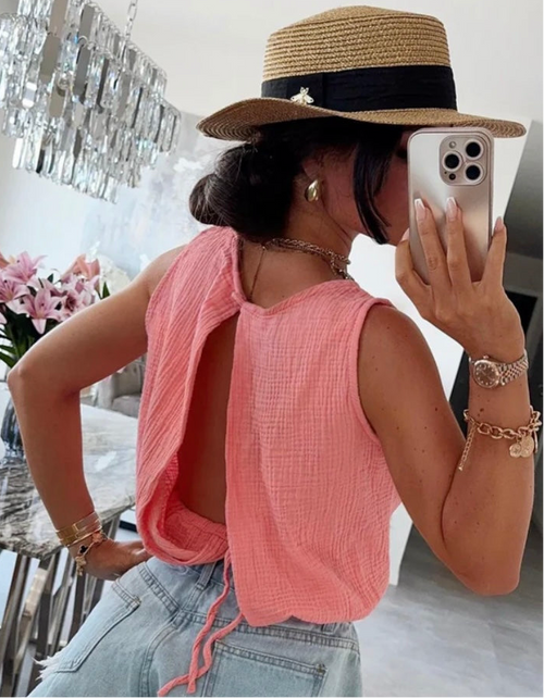 Coral open back top