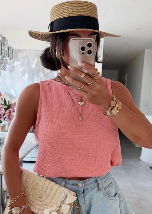 Coral open back top